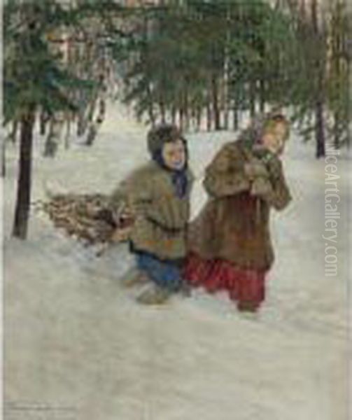 Trudging The Logs In Winter Snow - view 1