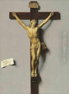 A Trompe-l'oeil Of An Ivory And Wood Crucifix Hanging On A Wall