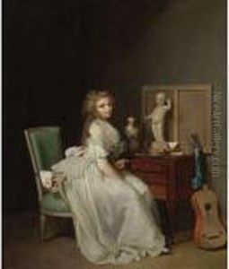 Lady In A White Dress Seated At Her Desk by Louis Leopold Boilly