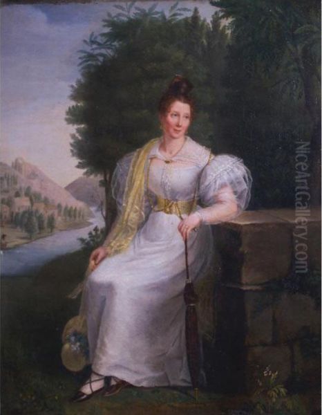 Lady In A White Dressseated In The Countryside - view 1