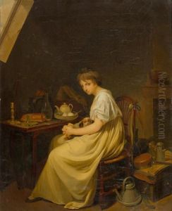 Woman With Dog In An Interior by Louis Leopold Boilly