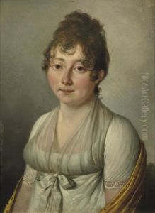 Portrait Of A Young Lady, Half Length, In A White Dress And Ayellow Wrap