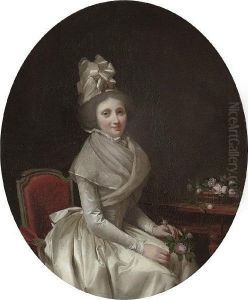 Portrait Of A Lady,
Three-quarter Length, Seated, In A White Dress, A Pink Rose In Her Left
Hand by Louis Leopold Boilly