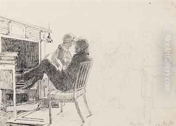 Man reading with feet on hearth - view 1