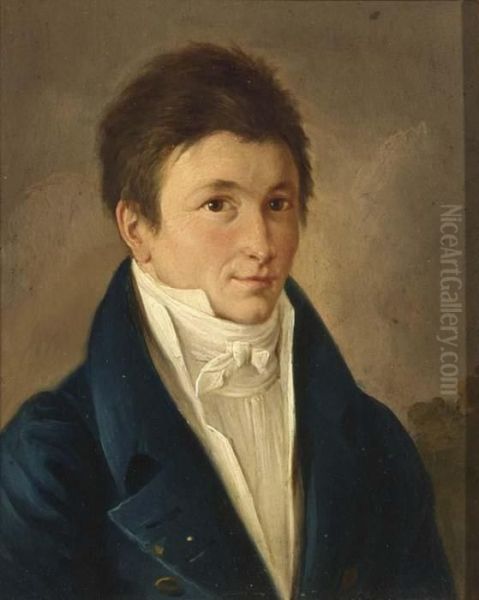 Gentleman Bust Lenght Wearing A Blue Costume With Lace Collar - view 1