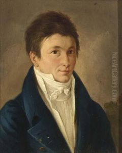 Gentleman Bust Lenght Wearing A Blue Costume With Lace Collar by Louis Leopold Boilly
