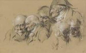 Six Etudes De Tetes D'hommes Dont L'un Portant Un Tricorne Et Un Parapluie by Louis Leopold Boilly