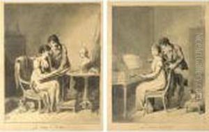 A Pair Of Drawings: A) Recto: La
Lecon De Dessin; Verso: Perpective Studies; B) Recto: La Lecon De
Musique, Verso: Architectural Studies by Louis Leopold Boilly