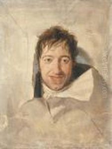 A Trompe-l'oeil With A Man's Head Through A Canvas, Possibly Aself-portrait
