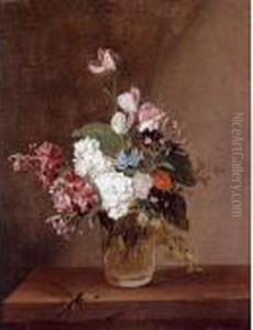 Still Life With Garden Flowers In A Glass Vase And A Dragonfly by Louis Leopold Boilly