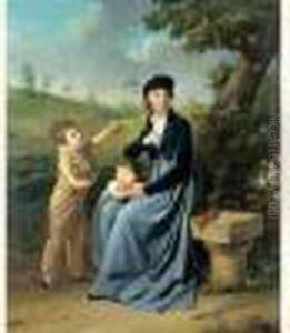 Portrait D'une Mere Et Ses Deux Enfants Dans Un Parc (l'attente Dans Le Parc). by Louis Leopold Boilly