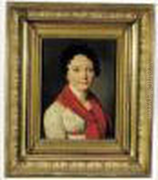 Portrait De Jeune Femme Au Chale Rouge. - view 1