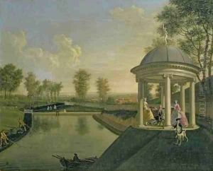 The Brockman Family at Beachborough Temple Pond with the temple in right foreground by Edward Haytley