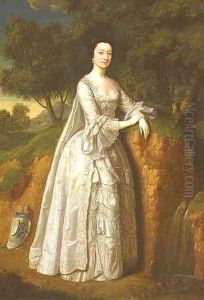 Elizabeth Montague standing in a Wooded Landscape by Edward Haytley