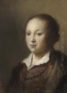 Portrait Of A Girl, Bust-length, In A Brown Dress And Fur-trimmedcoat