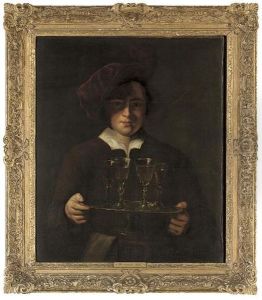 Portrait Of A Servant, Half-length, Carrying Four Glasses Of Wine On A Silver Tray