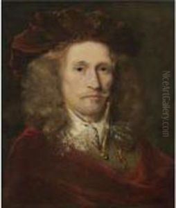 Portrait Of A Gentleman, Head 
And Shoulders, Wearing A Red Embroidered Cap, A Brown Doublet And A Red 
Cloak