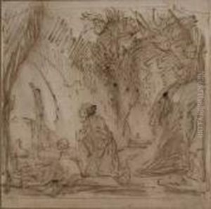 Saint Jerome En Penitence Devant Une Croix Dans Sa Grotte by Ferdinand Bol