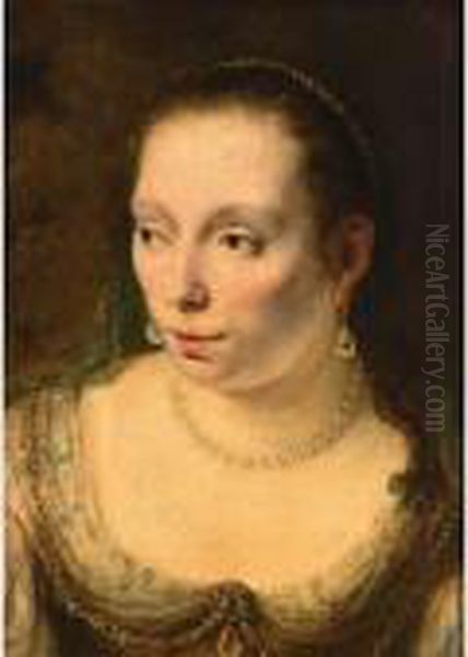 A Portrait Of A Lady, Head And
Shoulders, Wearing Pearl Jewellery, Probably Johanna De Geer (1627-1691) - view 1