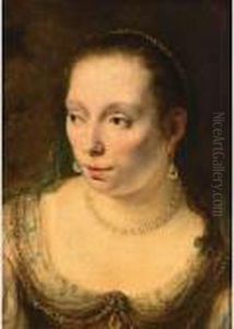 A Portrait Of A Lady, Head And
Shoulders, Wearing Pearl Jewellery, Probably Johanna De Geer (1627-1691) by Ferdinand Bol