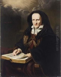 Elderly Lady As A Sibyl Three-quarter Length Reading The Bible Wearing A Fur-lined Coat
