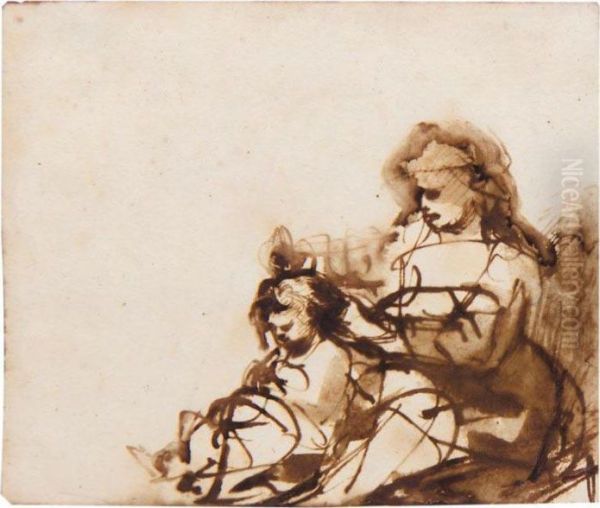 A Woman Combing A Child's Hair - view 1