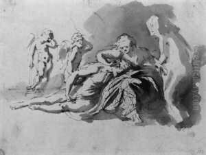 Maria Mit Dem Leichnam Christi. Dahinter Zwei Trauernde Engel. by Ferdinand Bol