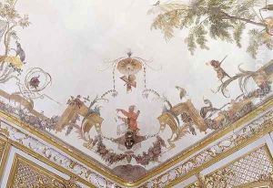 Detail of the ceiling of La Grande Singerie by Christophe Huet