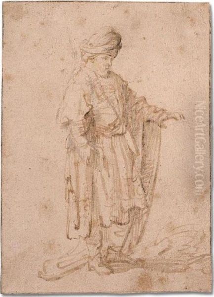Standing Man In Oriental Dress, Facing Right - view 1