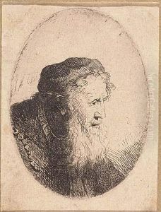 Bearded Old Man, Profile To Right<</b> by Ferdinand Bol