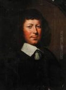 Portrait Of A Gentleman,
Bust-length, In Black Costume And A Lawncollar, In A Feigned Oval by Ferdinand Bol