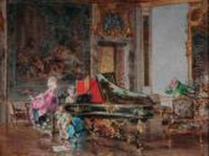 Due Dame In Costume Settecentesco Al Pianoforte by Giovanni Boldini