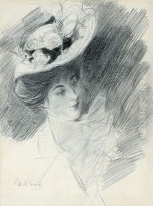 Elegante Au Chapeau, Portrait Presume De Madame De Joss De Couchy by Giovanni Boldini