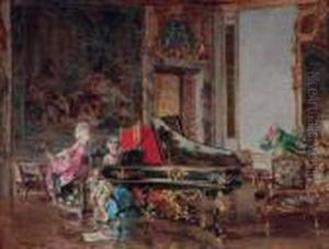 Due Dame In Costume Settecentesco Al Pianoforte (o Vecchia Canzone) by Giovanni Boldini
