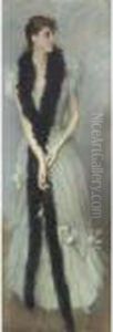 Signora Dal Vestito Profilato Di Boa Scuro by Giovanni Boldini