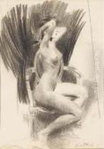 A Female Nude Seated In An Armchair In Profile To The Right by Giovanni Boldini