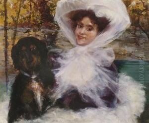 Junge Dame Mit Hund. by Giovanni Boldini
