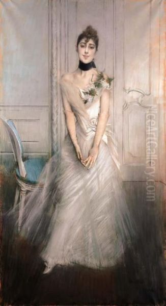 Portrait Of Emiliana Concha De Ossa, Full Length, Wearing A White Dress - view 1
