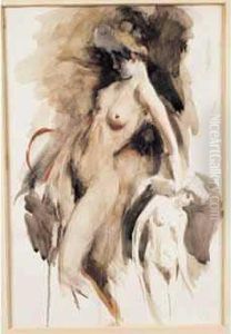 Aquarelle Gouachee Et Lavis Sur Papier, Portant Le Timbre De L'atelier En Bas A Droite.