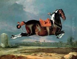 The piebald horse Cehero rearing by Johann Georg Hamilton