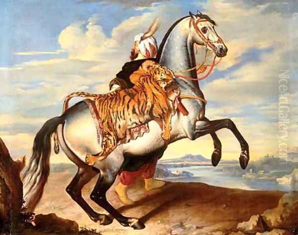 An Arab horse with an oriental groom - view 1