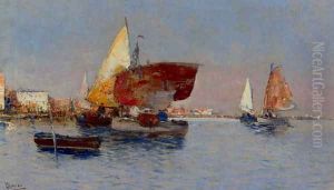 Fishing Vessels In The Venetian Lagoon by Cesar Maria Herrer Marcher