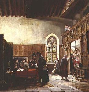 The Interior of the Great Hall Haddon Rent Day by John Callcott Horsley