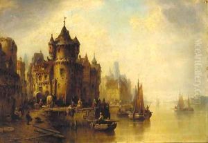 A town on a river by Ludwig Hermann