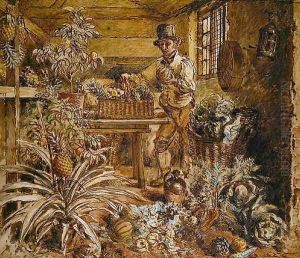 A Gardener in a Potting Shed with Pineapples and Various Vegetables by Alfred William Hunt