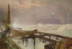 Blue Lights Teignemouth Pier Lighting the Lamps at Sunset by Alfred William Hunt