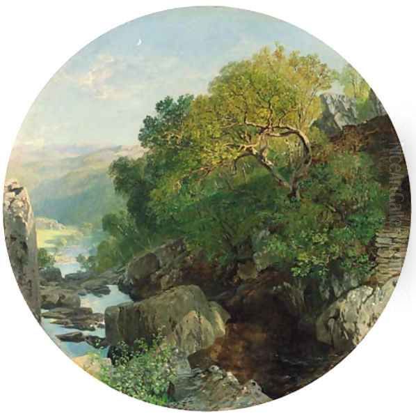 A sunlit wooded river valley - view 1