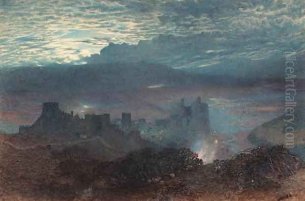 Castle with an estuary beyond, possibly Conway, North Wales - view 1