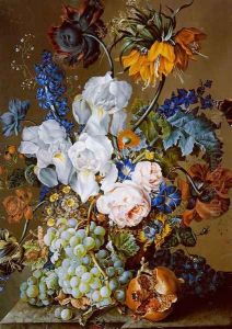 An Elaborate Floral Still Life with a Pomegranate, Grapes and Butterflies by Anton Hartinger