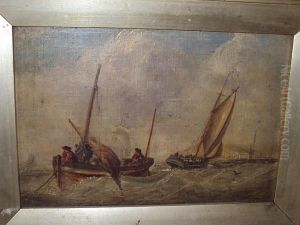 Fishing Boats Off A Coast by William Joseph Caesar Julius Bond
